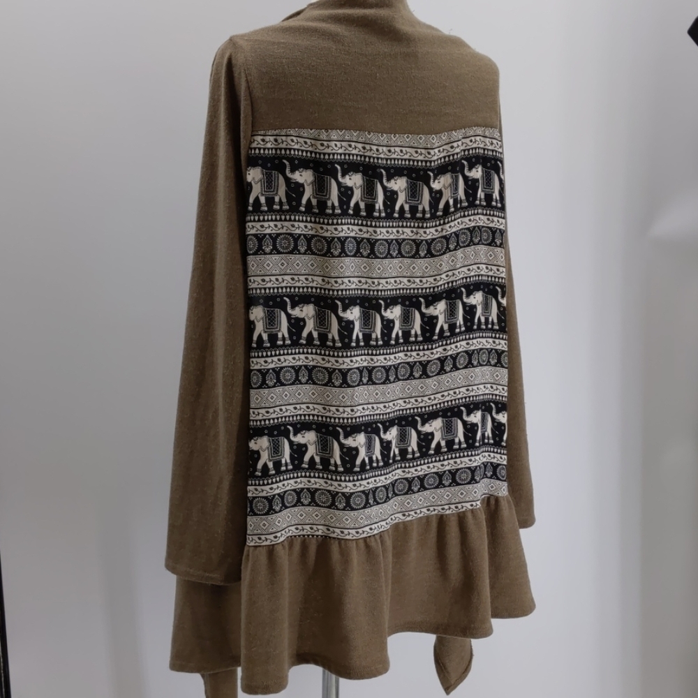 Miin open knit cardigan w bl/white elepants-sz L